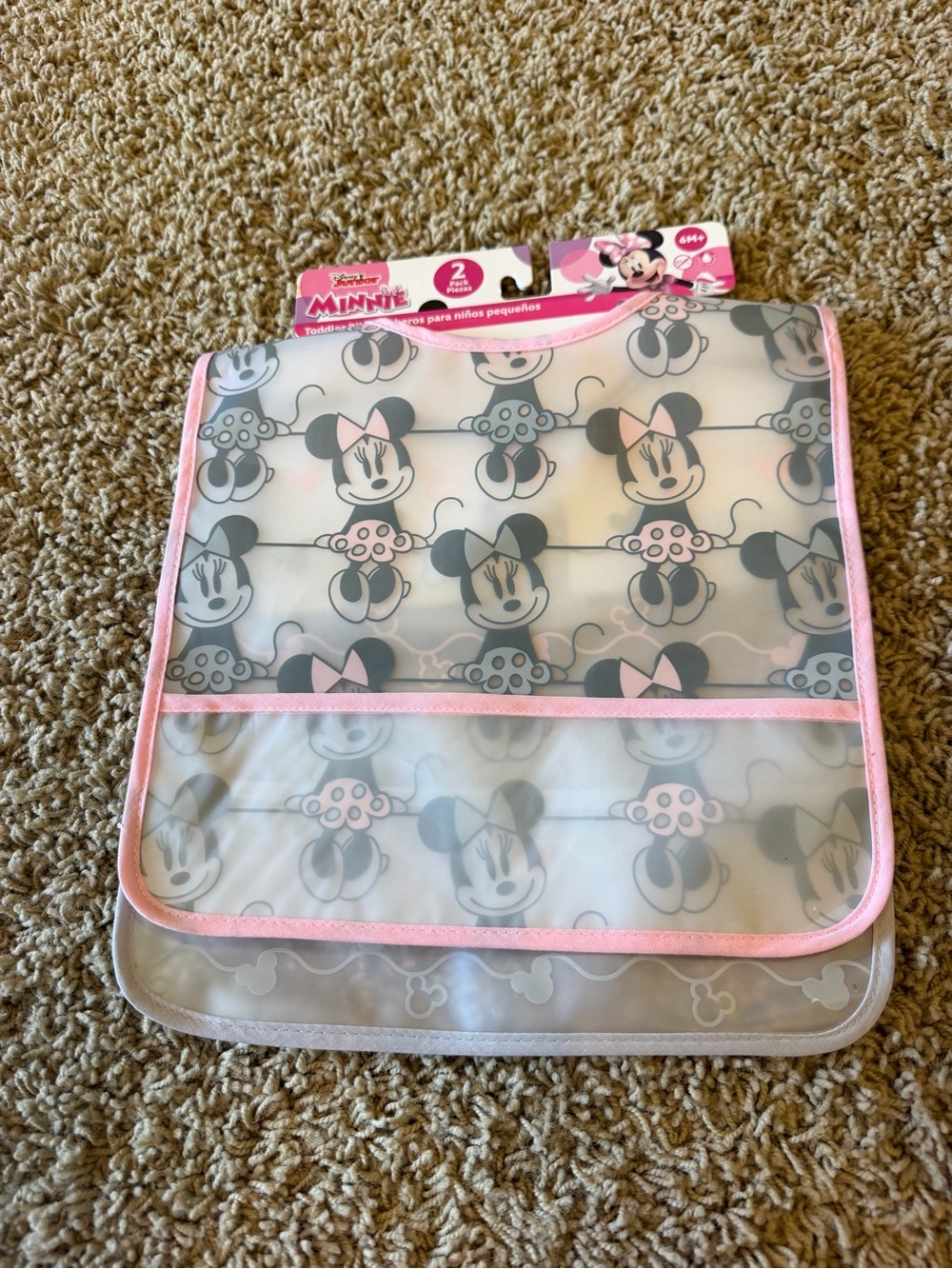 Disney Junior Minnie Mouse 2 Pack Toddler Bibs 6M+ Pink Gray